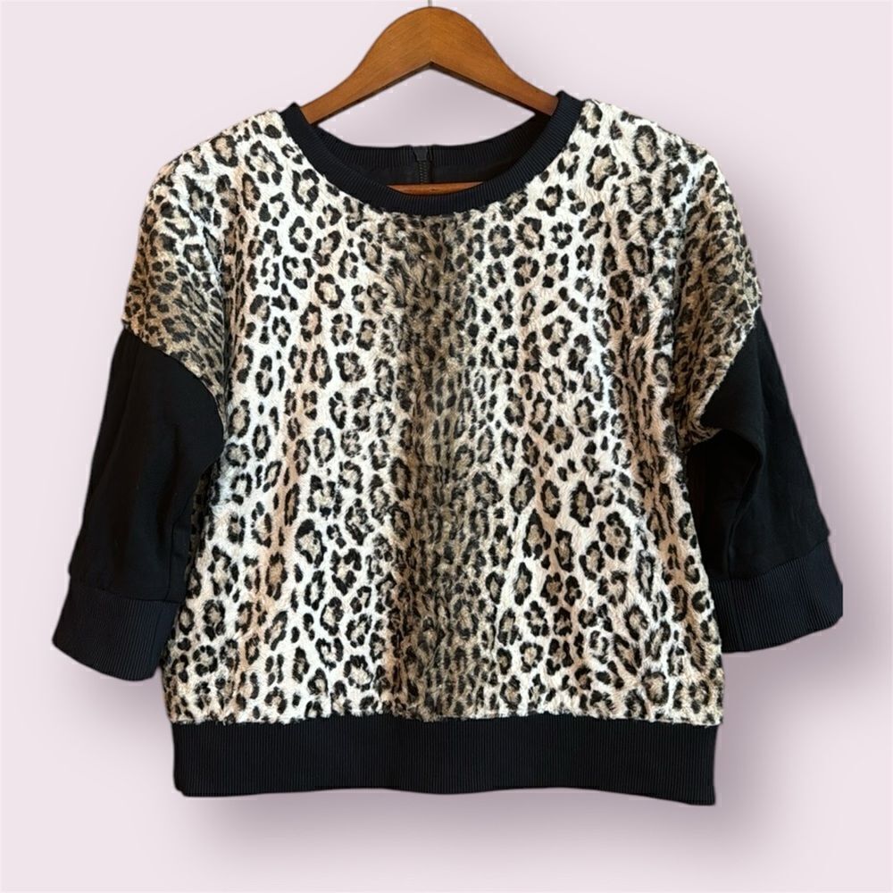MILLY Faux Fur Animal Print Pullover